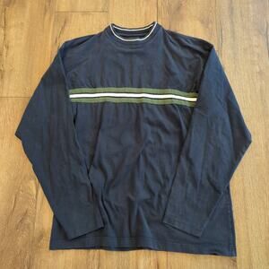 VTG Jazzman Sportswear Adult Large Long Sleeve Shirt Stripe Retro Navy Y2K